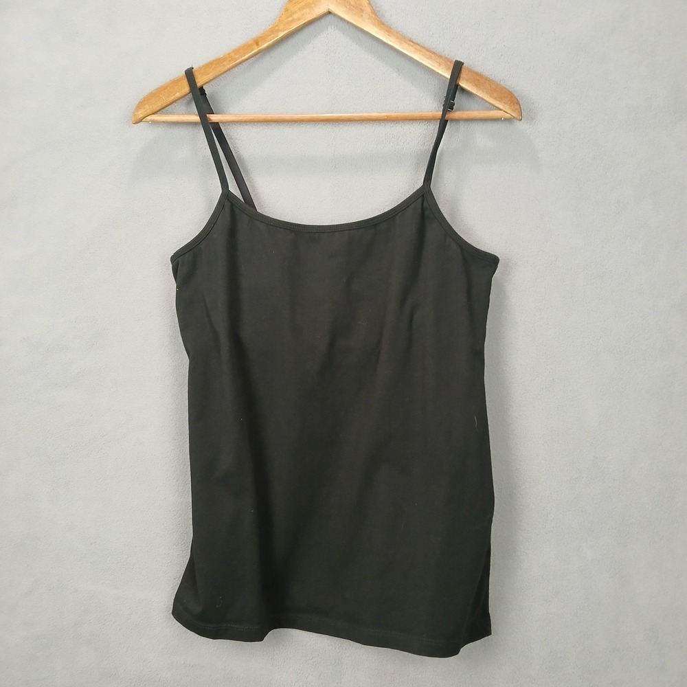 Charter Club Intimates Camisole Top Women L Black Cotton Stretch Spaghetti Strap